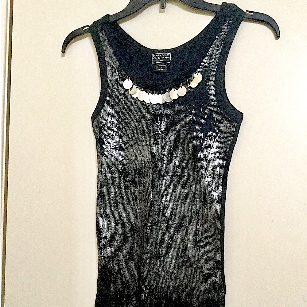 Vintage Metallic Black Sequin Tank Top